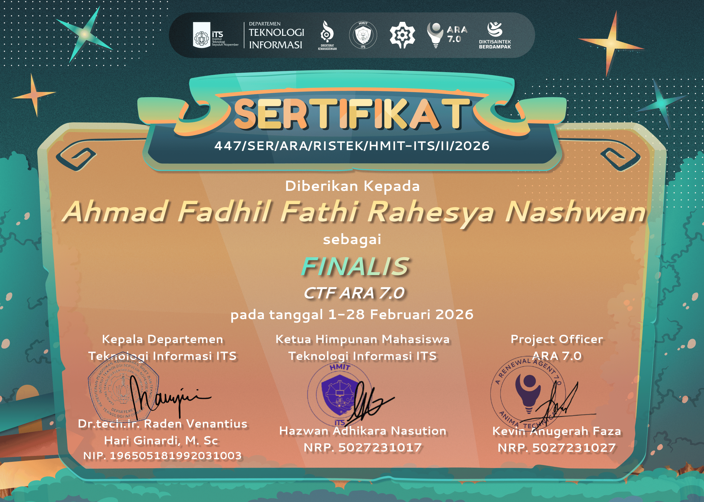 Sertifikat Finalis CTF ARA 7.0